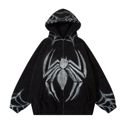 Halloy™ Spider Web Loose And Idle Zip Hoodie