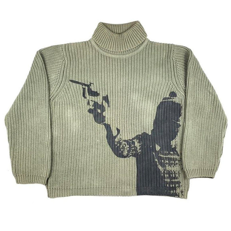 Halloy™ Loose Printed Turtleneck Sweater